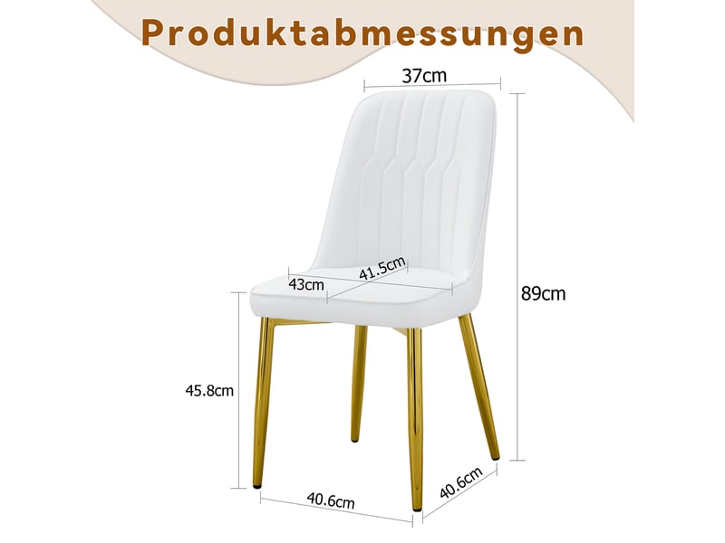  Chaises de salle à manger 2 pièces en simili cuir blanc, design moderne et minimaliste, assise et dossier larges, pieds métalliques antidérapants, pour salle à manger et cuisine.  - Conforama C
