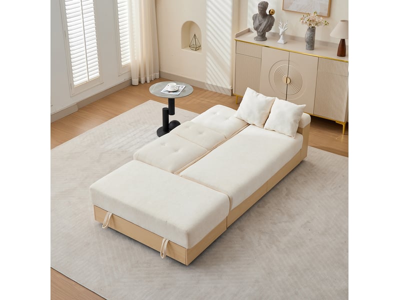  Canapé d'angle convertible 3 places avec dossier réglable, rangement, tiroirs et porte-gobelets en tissu chenille beige  - Conforama B