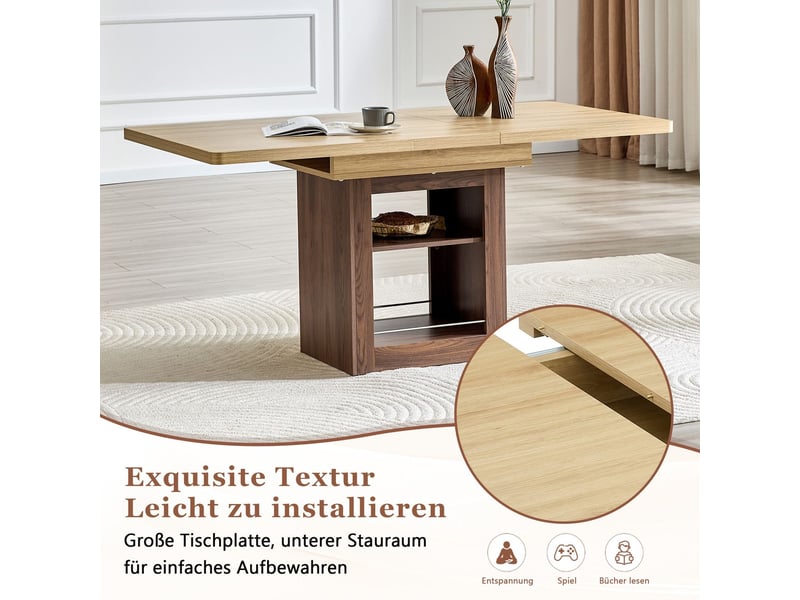 Table extensible aspect bois rangement compartiments cadre mdf couleur noyer 4 à 8 personnes petits logements - Conforama D
