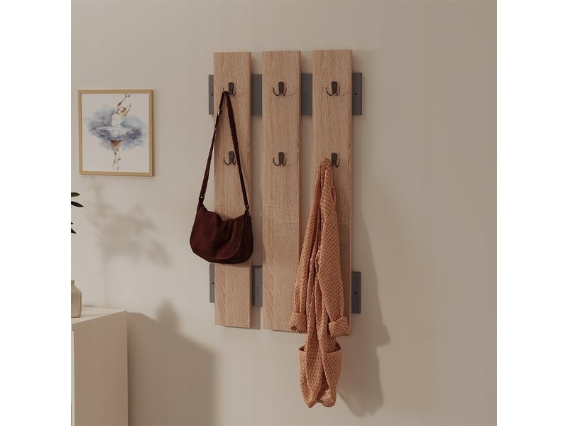  Porte-manteau mural en chêne sonoma avec poignées, style loft scandinave  - Conforama D