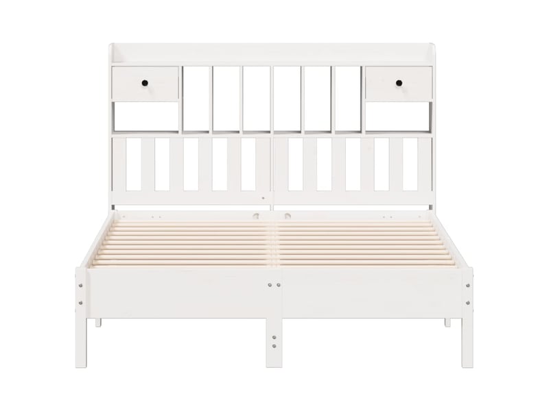  Lit double- lit adulte -  lit bibliothèque sans matelas blanc 135x190 cm bois pin massif  - Conforama C