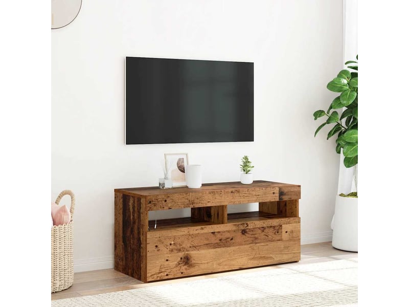  Meuble tv - banc tv - meuble de rangement avec lumières led vieux bois bois d'ingénierie  - Conforama B