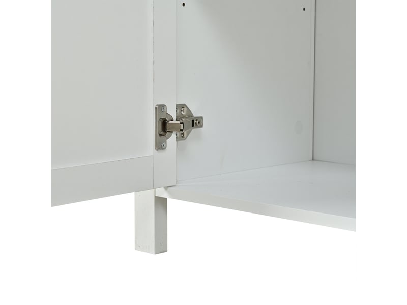  Buffet moderne blanc 4 portes en mdf avec poignées rondes noires 2 compartiments meuble de rangement salon salle à manger entrée 140 x 40 x 78 cm  - Conforama E