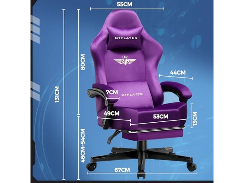 Gtplayer chaise de jeu inclinable à 160° avec repose-pieds 180kg - tissu violet foncé GT829-VLTDP - Conforama C