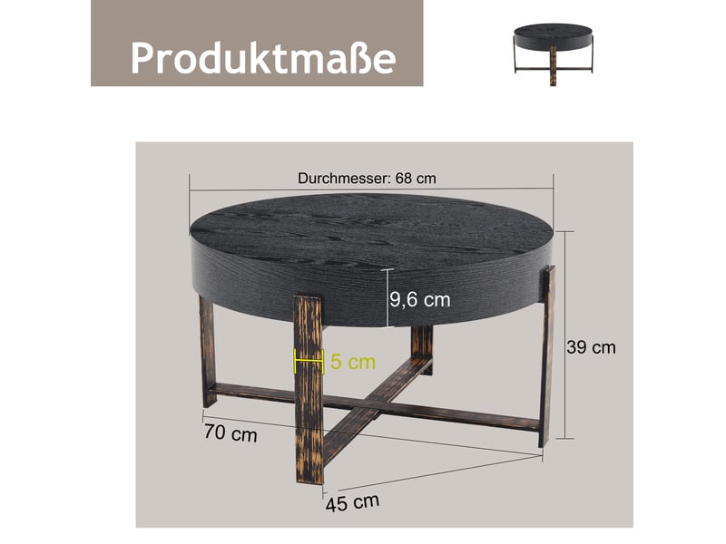  Table d'appoint ronde noire en mdf et métal ø 68 cm  - Conforama C