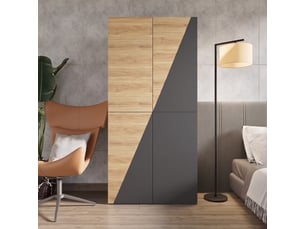 Armoire 90 x 50 x 200 cm, 1 tringle à vêtements, porte-pantalons, coffre de rangement, 2 tiroirs, portes battantes