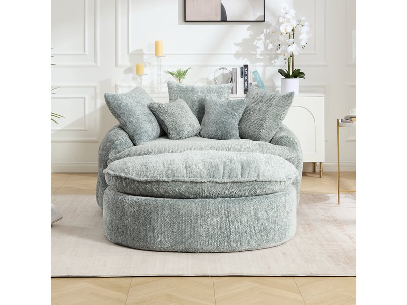  Fauteuil convertible xxl 55 pouces, assise profonde en mousse, dossier réglable, coussins, tissu polyester, gris bleu OMNIGLINT TRADING LTD - Conforama D