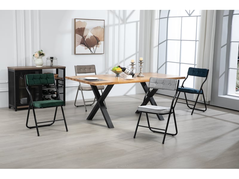  Chaises de salle à manger pliantes lot de 2 avec assise rembourrée  - dossier incurvé 110°, velours vert  - Conforama E