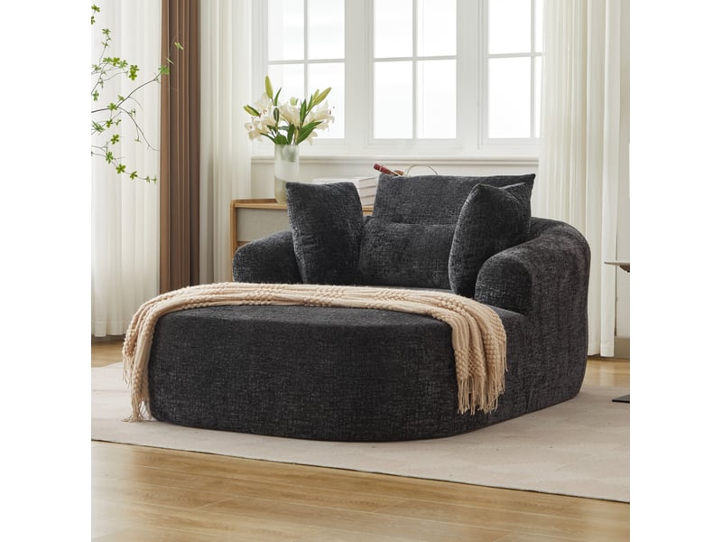  Méridienne convertible 146,5 x 131 x 81 cm – noir – velours côtelé avec accoudoirs, coussin et fonction couchage  - Conforama B