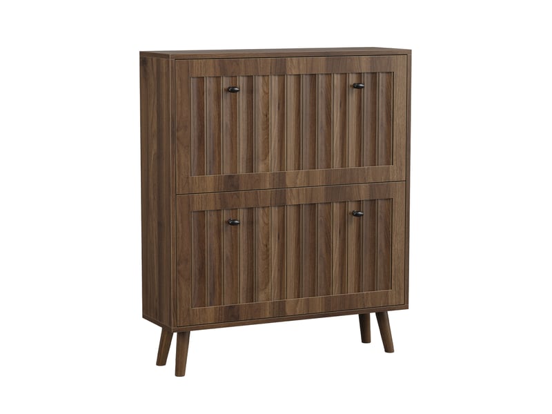  Meuble à chaussures en bois foncé 80 cm, 2 compartiments abattants et niche ouverte pour votre entrée  - Conforama A