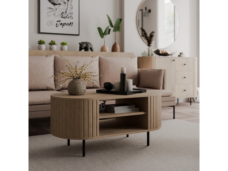 Table basse moderne ovale en bois 100cm lilio  - Conforama C
