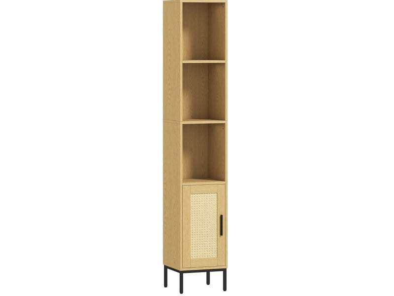  Armoire de salle de bains étroite 30x30x164 cm, 3 niveaux ouverts et tablette réglable, bois, naturel  - Conforama A