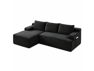 Canapé d’angle l (à gauche) modulable 4 places 238 x 152 x 66 cm, assise profonde, convertible et sans montage, velours côtelé, noir