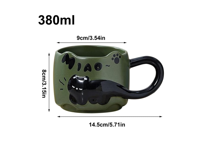  Mug en céramique, motif chat, vert, 380 ml  - Conforama E