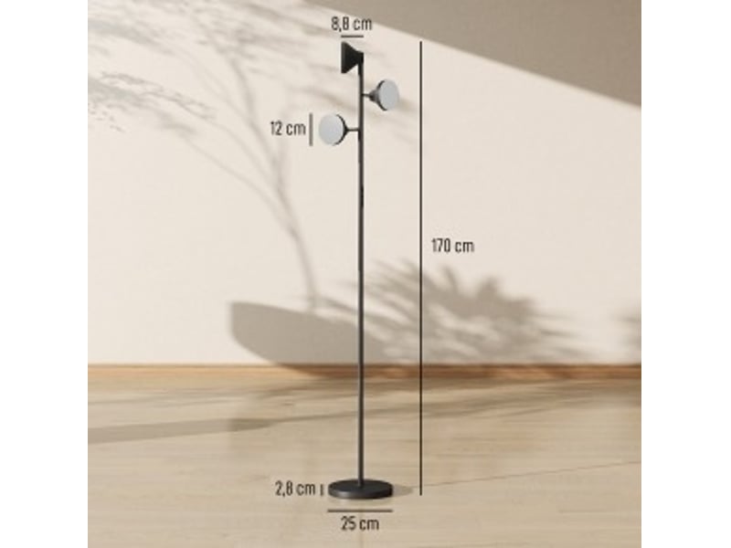  Lampe sur pied réglable à 3 têtes avec télécommande, touch, couleur et rgb noir  - Conforama C
