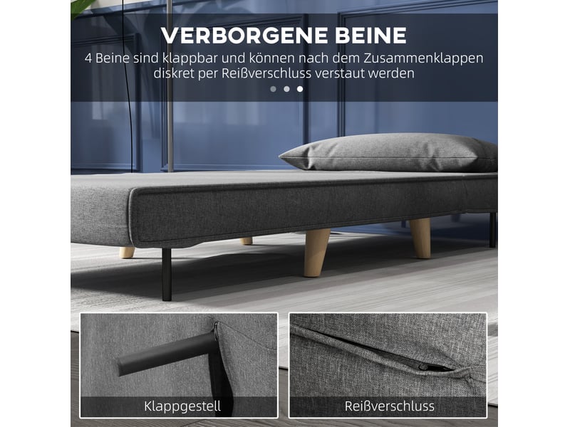  Canapé-lit convertible modenvie 1 place gris, style scandinave, dossier réglable, tissu en lin et polyester, 94 x 78 x 80 cm  - Conforama E