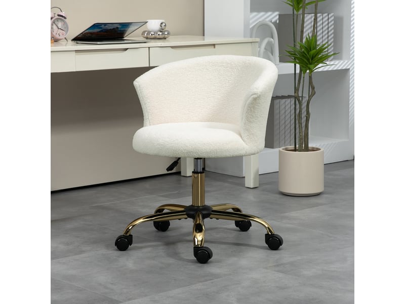  Chaise de bureau réglable en hauteur, aspect peluche, blanche  - Conforama D