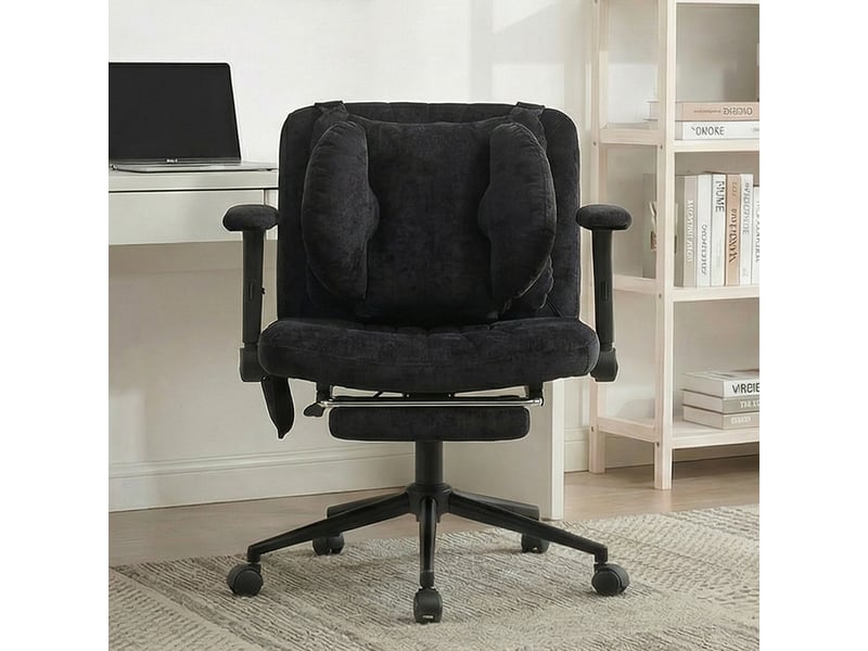  Chaise de bureau pivotante 360° réglable avec repose-pieds - lpospi - accoudoirs, assise large, tissu - noir  - Conforama C