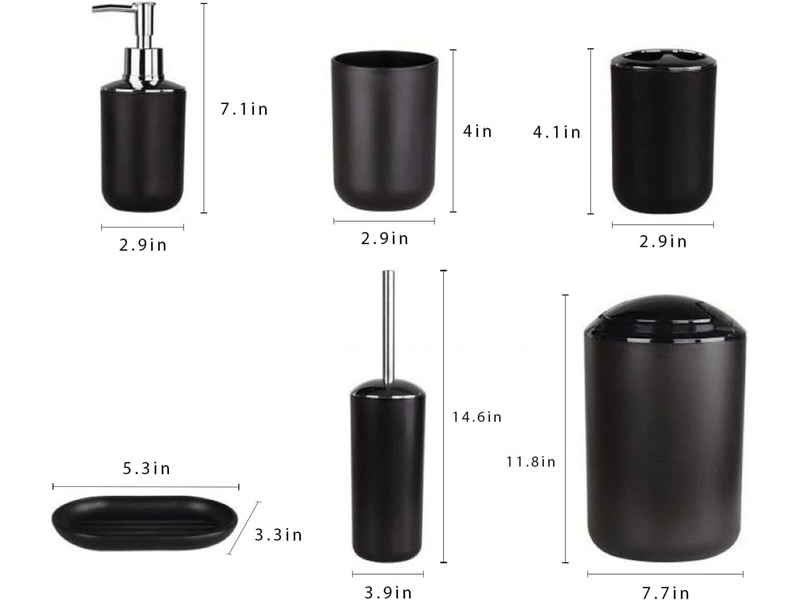  Ensemble d'accessoires de salle de bain 6 pièces avec poubelle, distributeur de savon, porte-savon, noir  - Conforama D