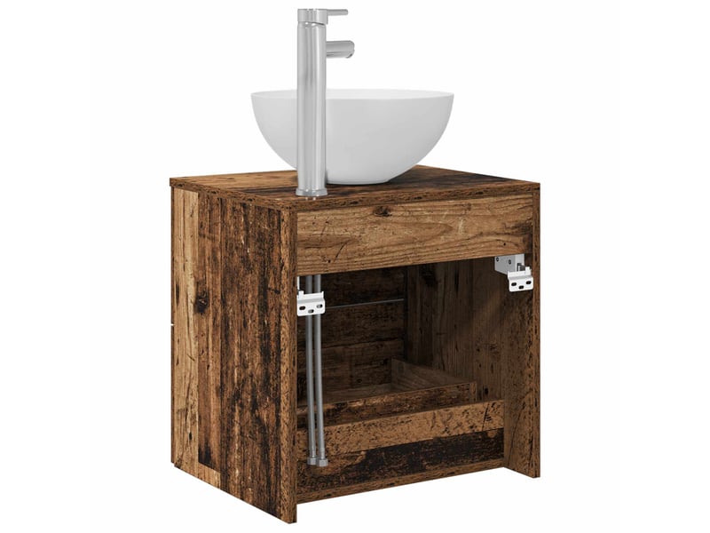 Vanité de lavabo mural, meuble de rangement bois ancien 49.5x41x64.5 cm shl9666 - Conforama E