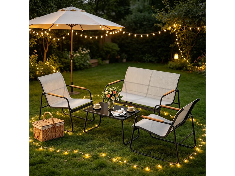  4-teiliges gartenmöbel-set zweisitzer 2 sessel glastisch terrasse balkon outdoor möbel set wetterfest modern  - Conforama B