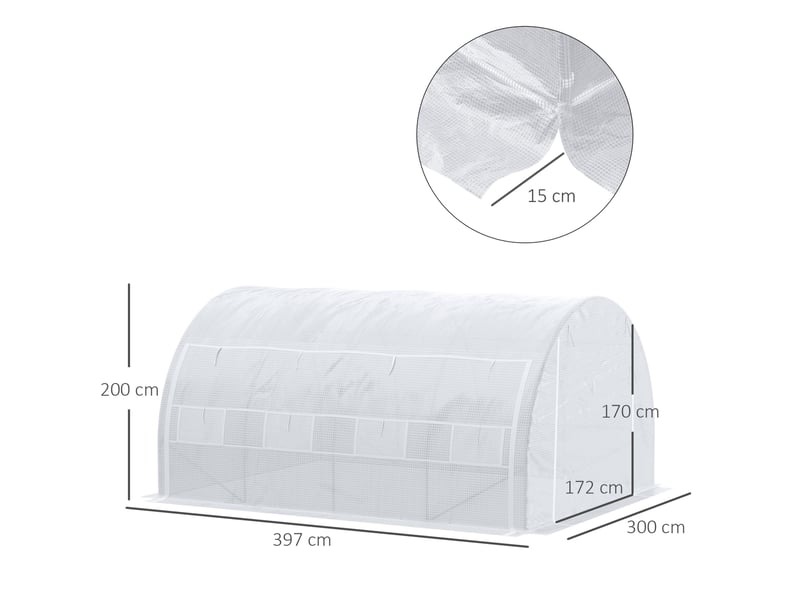  Serre de jardin tunnel 397x300x200 cm – blanche – 8 fenêtres, porte zippée et acier galvanisé  - Conforama C