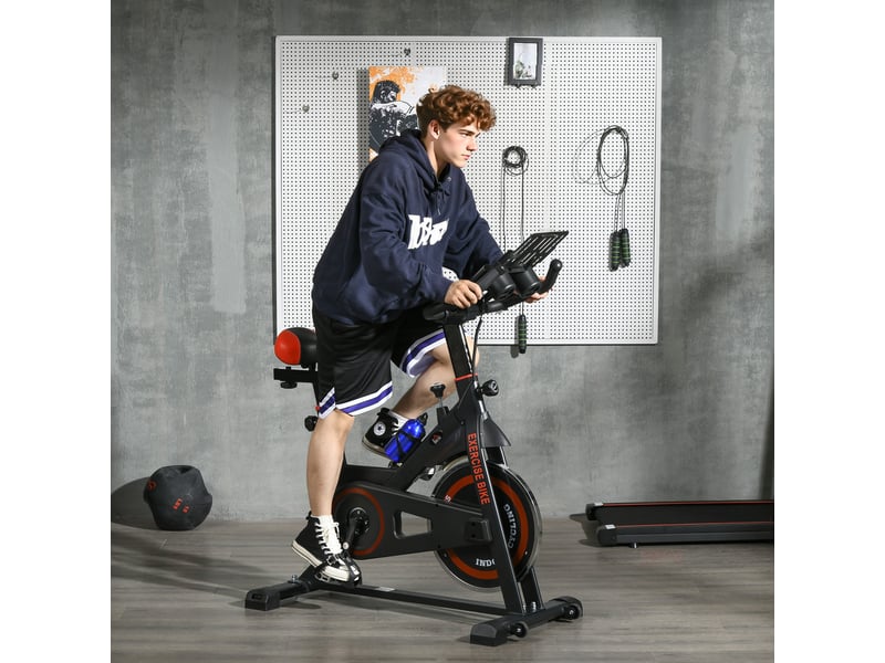  Vélo d'appartement avec volant d'inertie de 8 kg et écran lcd, en acier et abs, dimensions : 103 x 53 x 100-114 cm, rouge et noir.  - Conforama C