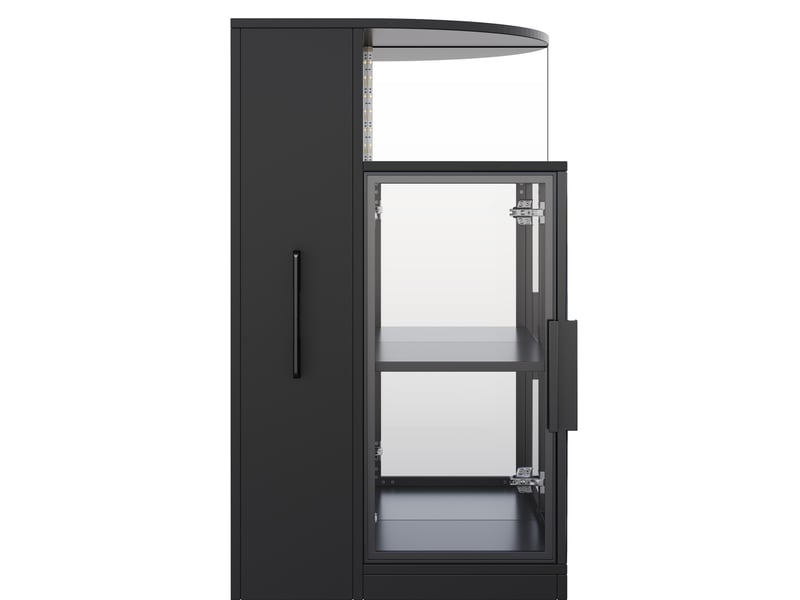 Vitrine en verre 64 x 42 x 112 cm avec meuble latéral coulissant et éclairage led, noir - Conforama A