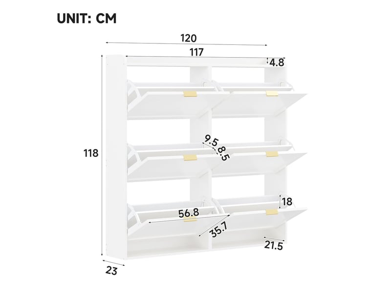  Meuble à chaussures basculant 120x20x120, armoire à chaussures 6 abattants, commode haute fermée, blanc, format compact  - Conforama C