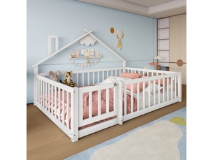 Lit cabane 140x190 cm <strong>RAUMIO</strong> <strong></strong> coloris blanc