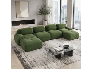 Canapé modulable en u 388x178x70 cm, prêt à installer, 4 places, velours côtelé, vert