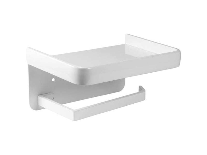  Support mural pour rouleau de papier toilette avec étagère de rangement en aluminium pour salle de bain et cuisine (blanc)  - Conforama A
