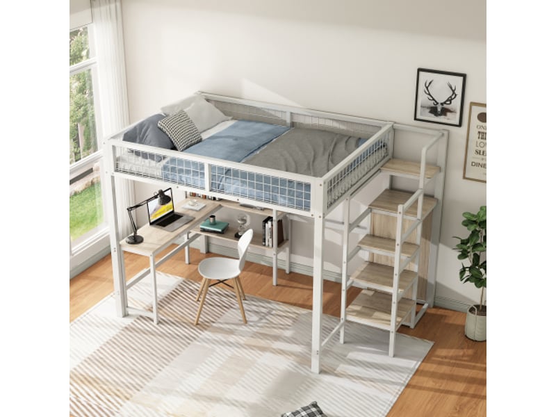  Lit mezzanine 140x200 cm coloris blanc métal lit enfant blanc - Conforama E