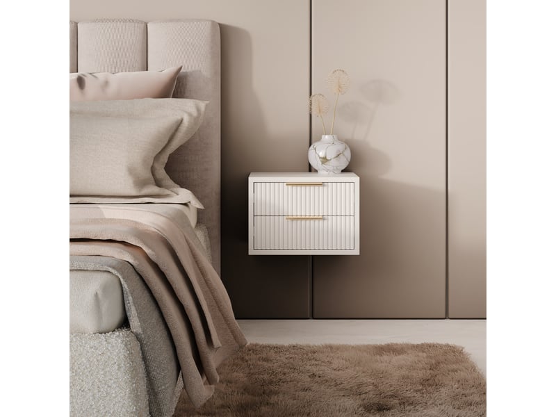  Table de chevet murale suspendue monea 2 tiroirs blanche avec façades rainurées  - Conforama C