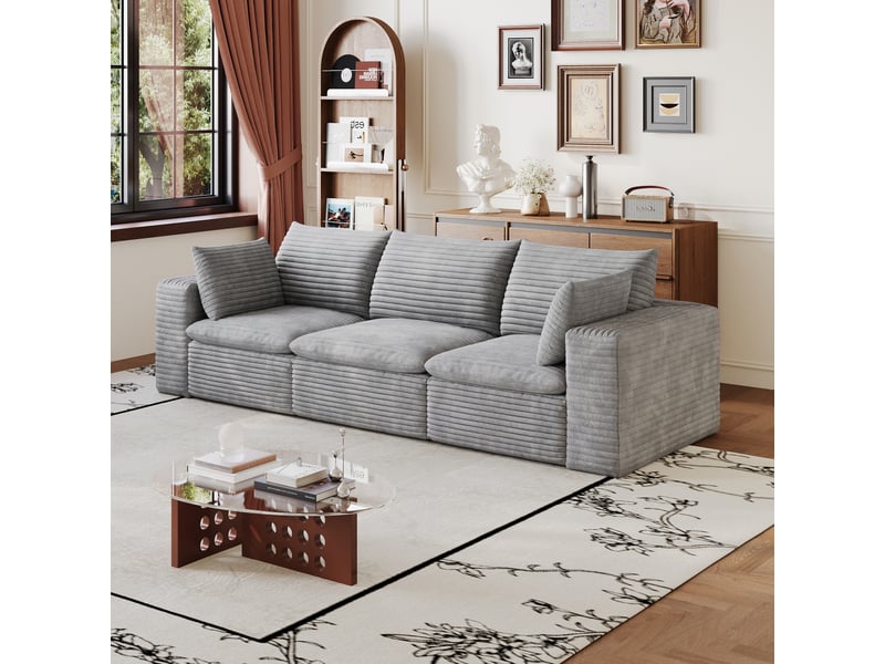  Canapé nuage velours côtelé gris foncé 260 cm, canapé 4 places déhoussable sans montage pour salon  - Conforama W