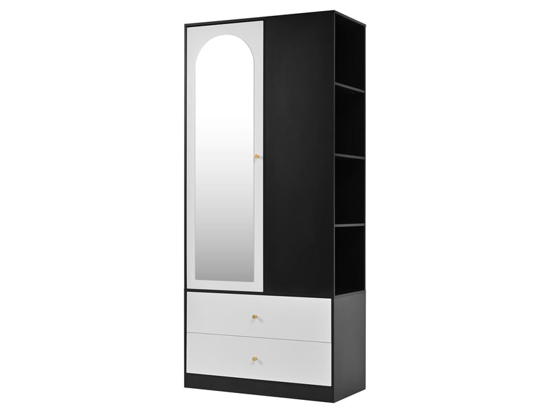  Armoire penderie avec miroir 1 porte 2 tiroirs étagères blanc et noir N657P36876162S - Conforama A