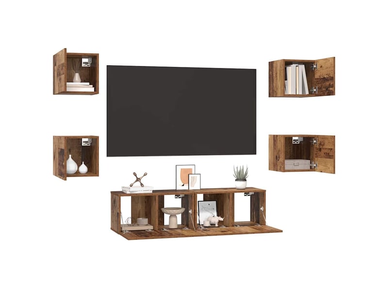  Ensemble meuble tv - banc tv - meuble de rangement 6 pcs bois ancien bois d'ingénierie  - Conforama C