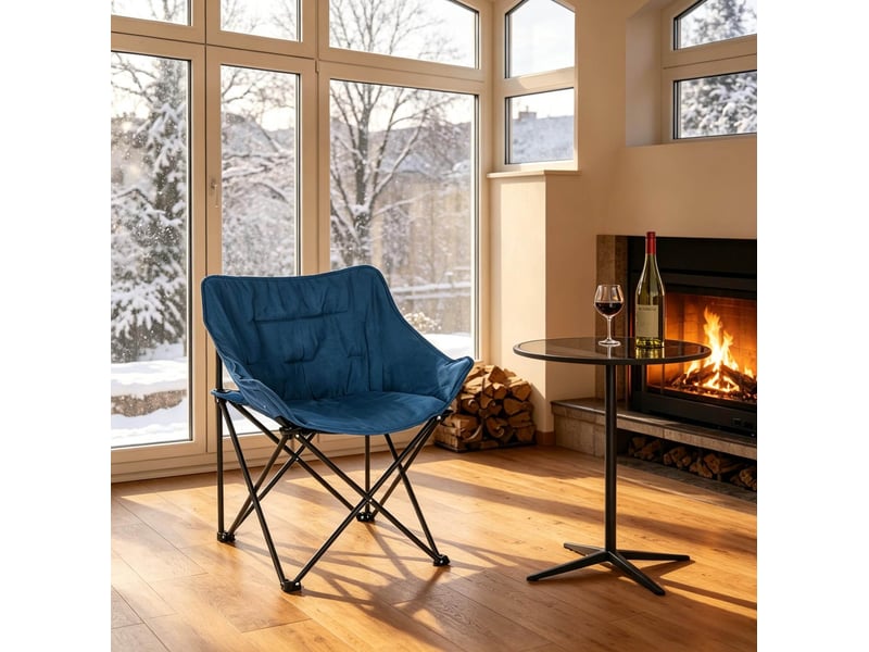  Chaise de camping pliable bleue et noire, rembourrée en tissu, structure métal, facile à transporter  - Conforama E