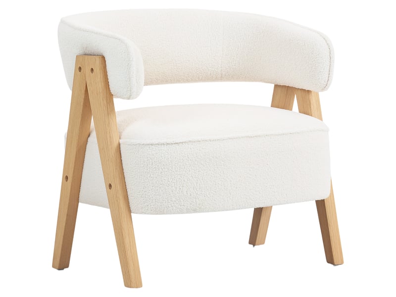  Fauteuil de salon, chaise rembourrée, tissu bouclette, 70x64x71cm, blanc  - Conforama A