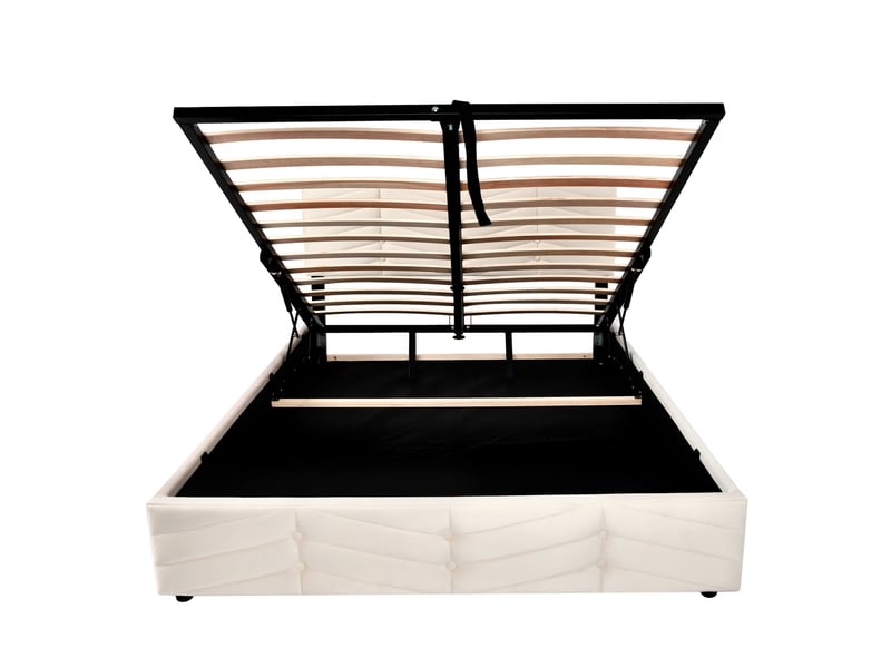 Lit double coffre adulte 140x190 cm - tête de lit réglable - velours hollandais - montage facile - matelas non compris beige - Conforama W