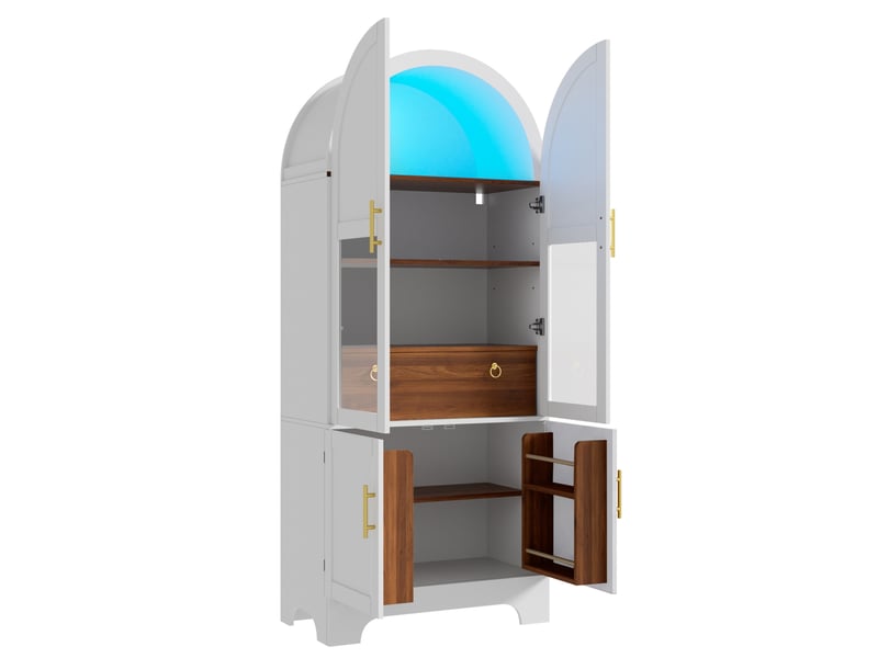 Vitrine haute,76x40x180 cm,led avec 4 portes, tiroir et verre trempé,mdf,blanche - Conforama B