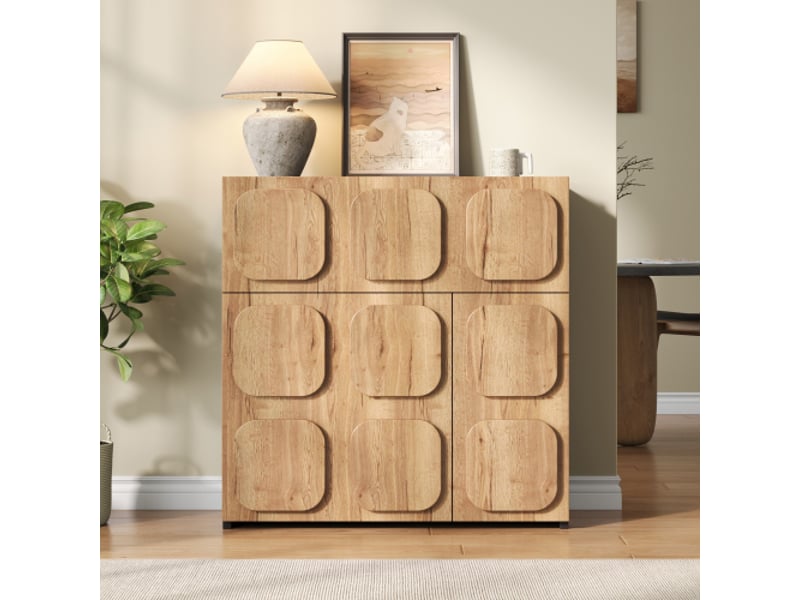 Commode vintage avec structure en bois et côtés noirs - le design rétro rencontre l'esthétique moderne,rangement à 4 compartiments - Conforama E