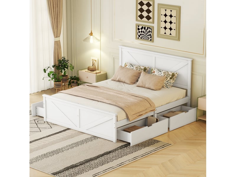  Lit 2 places 160x200 cm avec 4 tiroirs coloris blanc  - Conforama D