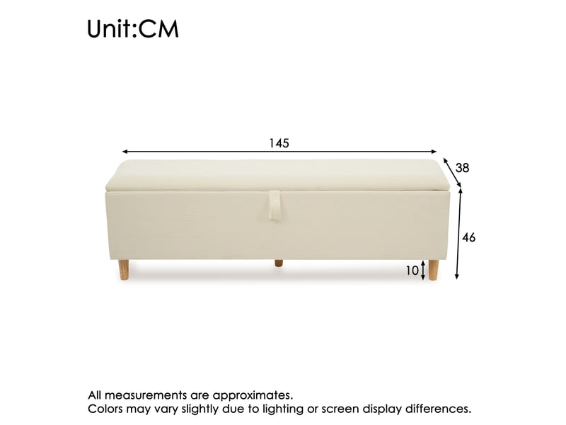  Bout de lit coffre avec rangement hydraulique velours côtelé beige 145x38x46 cm  - Conforama C