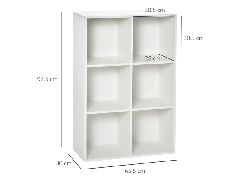  Bibliothèque moderne en bois à 6 cubes, 65,5 x 30 x 97,5 cm, blanche  - Conforama E