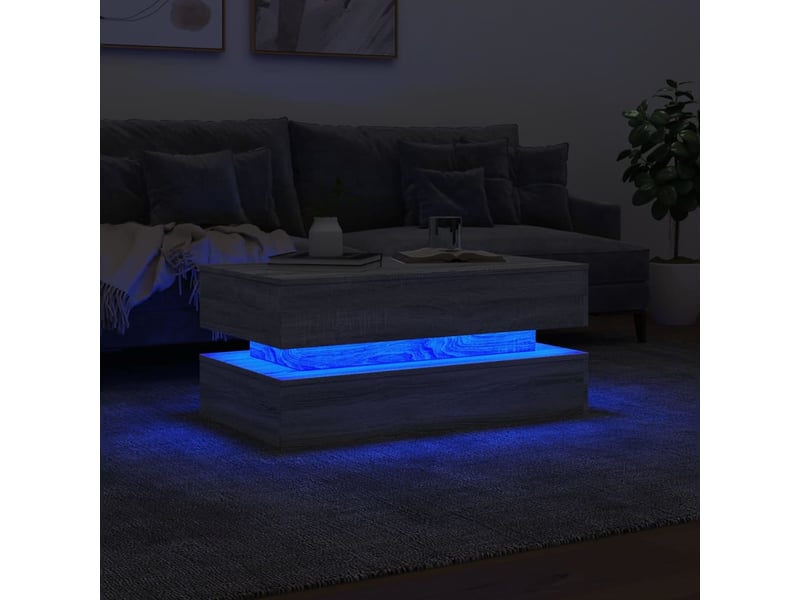  Table basse - table de salon - table à thé avec lumières led gris sonoma 90x50x40 cm  - Conforama E