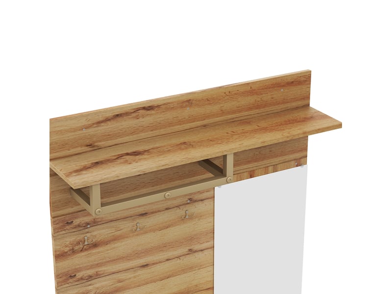  Meubles d'entrée avec miroir, assise rembourrée, tringle et meuble à chaussures 2 portes, noir et bois, pour hall  - Conforama E