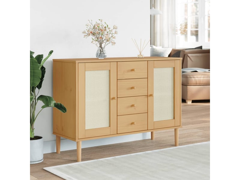 Buffet - bahut - meuble de rangement senja aspect rotin marron 112x40x80cm bois massif de pin - Conforama B