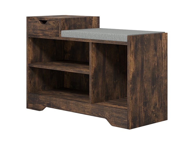  Meuble et banc à chaussures, 1 tiroir et 3 compartiments, capacité 5 paires, mdf, 76,5 x 30 x 52 cm, marron  - Conforama B