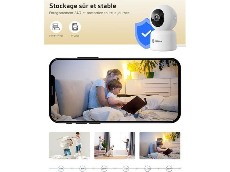 Caméra de surveillance intérieure 5mp 355° vision nocturne ir détection ia alerte humaine audio bidirectionnel wifi 149519_AAALJ42307_6_DROPFR - Conforama D